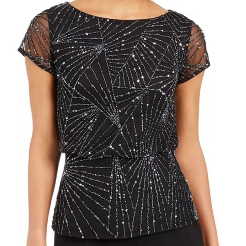 Adrianna Papell Beaded Mesh Blouse - Size 8 - NWT